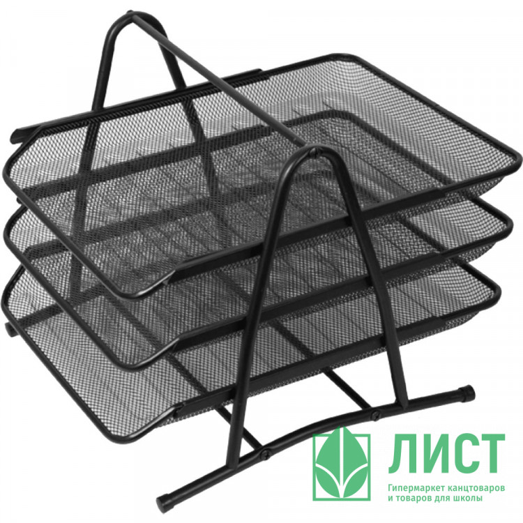 Лоток для бумаг 3-x секционный "deVENTE" размер 35x29,5x26,7 см, сетчатая металлический, черный арт.3101703 (Ст.12)
