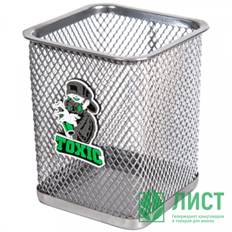 Подставка для ручек и карандашей (deVENTE) стакан SuperHero Toxic квадратная сетчатая металлическая серебристо-серая арт.4104325
