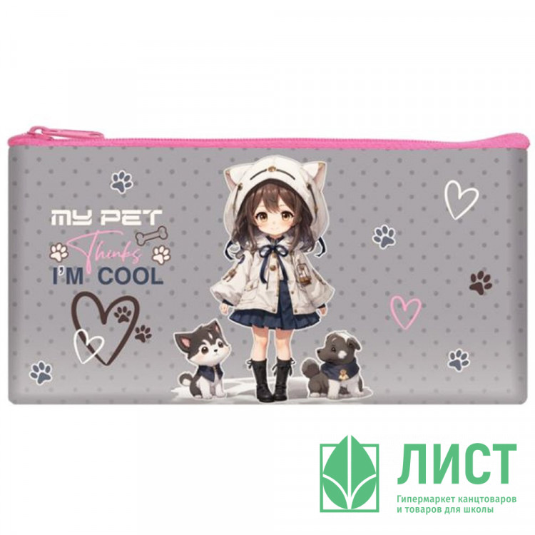 Пенал-косметичка 1 отделение плоский Оникс ПМП 17-20 Аниме с питомцами ткань