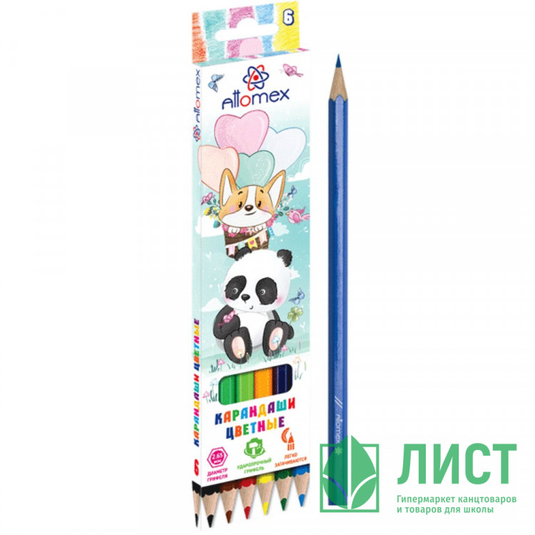 Карандаши цветные (Attomex) Zoo 6 цветов М 2,65мм арт.5021810