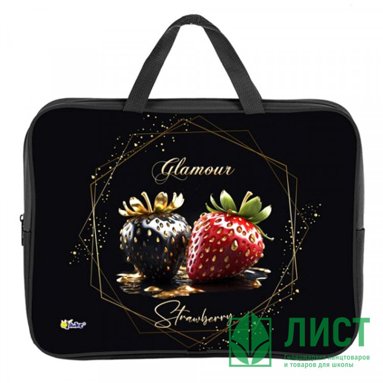 Папка А4 текстиль на молнии ручка-тесьма Оникс Клубника арт. ПМД2-20