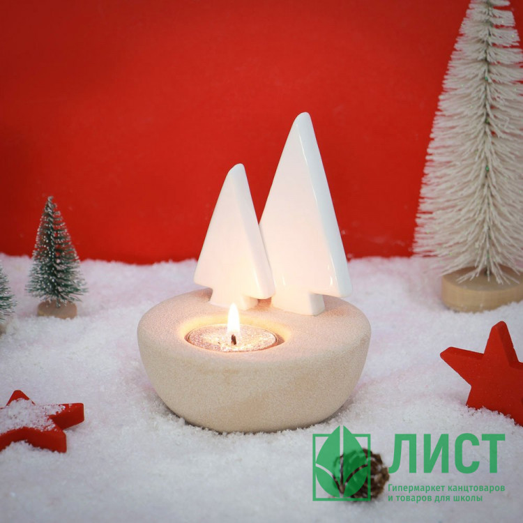 Подсвечник керамика/пластик 8,7*11,9см "Олень и елки" арт.396-157