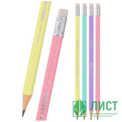 Карандаш чернографитный deVENTE c ластиком HB HB Pastel, корпус трехгранный арт.5032337 Карандаш чернографитный deVENTE c ластиком HB HB Pastel, корпус трехгранный арт.5032337