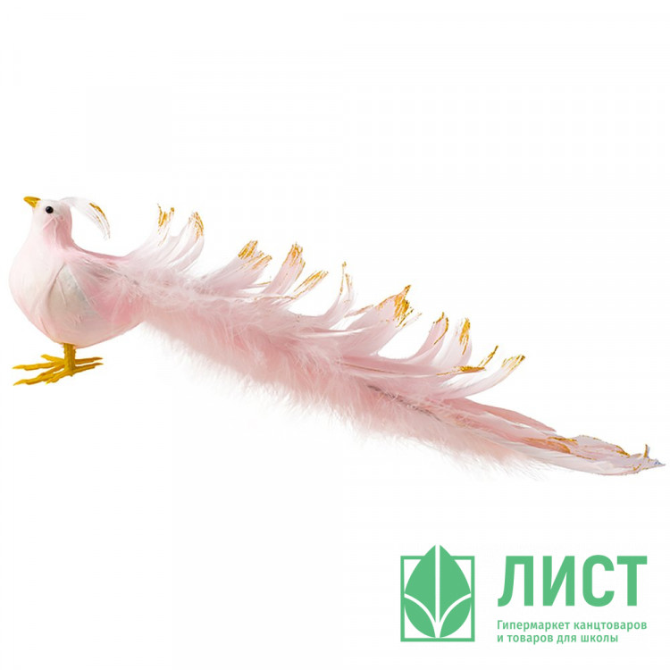 Украшение декор. на клипсе "Птичка" 34см цв.розовый арт.91799