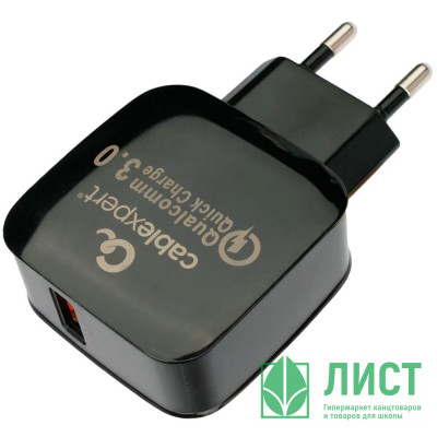 Блок питания сетевой Cablexpert 18Вт, 3А, QC3.0, 1xUSB, MP3A-PC-40 ,черный Блок питания сетевой Cablexpert 18Вт, 3А, QC3.0, 1xUSB, MP3A-PC-40 ,черный