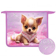 Папка школьная для тетрадей А5 на молнии Оникс Собачка в алмазах арт.ПТ-73-12 дизайн с двух сторон