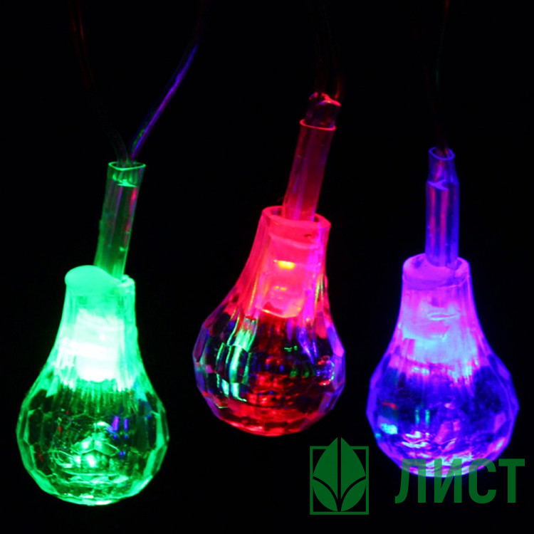 Гирлянда электрическая для дома фигурная 05м 20LED "Капля" цвет мульти (светлый провод) (можно соединять) арт.183-0055