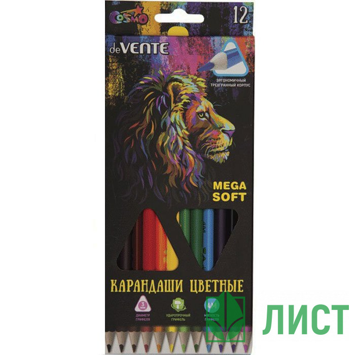 Карандаши цветные deVENTE Мега Мягкие (Mega Soft) трехгранные 12 цветов 4М арт.5022915