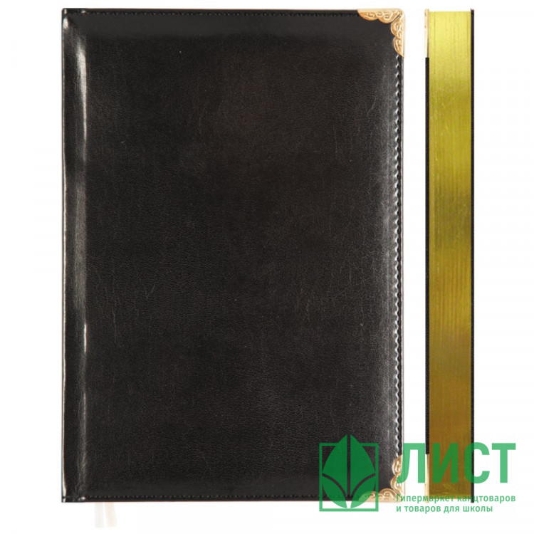 Ежедневник датированный 2026 "deVENTE "Bellagio" A5 (145 ммx205 мм) 336 стр, белая бумага 70 г/м² с золотым срезом, печать в 2 краски, твердая обложка из искусственной кожи с поролоном, отстрочка, термо тиснение, металлические уголки, перфорация, 2 ляссе,