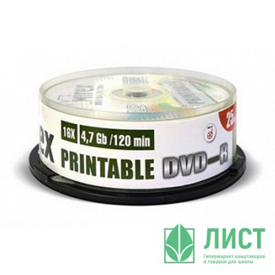 Диск  DVD-R Mirex 4,7Гб 16x, Cake Box (ст.25) для печати  УПАКОВКА Диск  DVD-R Mirex 4,7Гб 16x, Cake Box (ст.25) для печати  УПАКОВКА