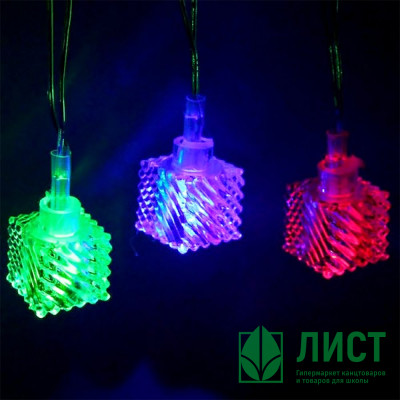 Гирлянда электрическая для дома фигурная 05м 20LED &quot;Кубик витой&quot; цвет мульти (светлый провод) (можно соединять) арт.183-0068 Гирлянда электрическая для дома фигурная 05м 20LED "Кубик витой" цвет мульти (светлый провод) (можно соединять) арт.183-0068