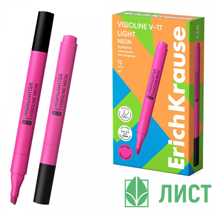 Текстовыделитель  ErichKrause Visioline V-17 Неон (Neon) 0,6-3мм скошенный розовый арт.63558 (Ст.12)