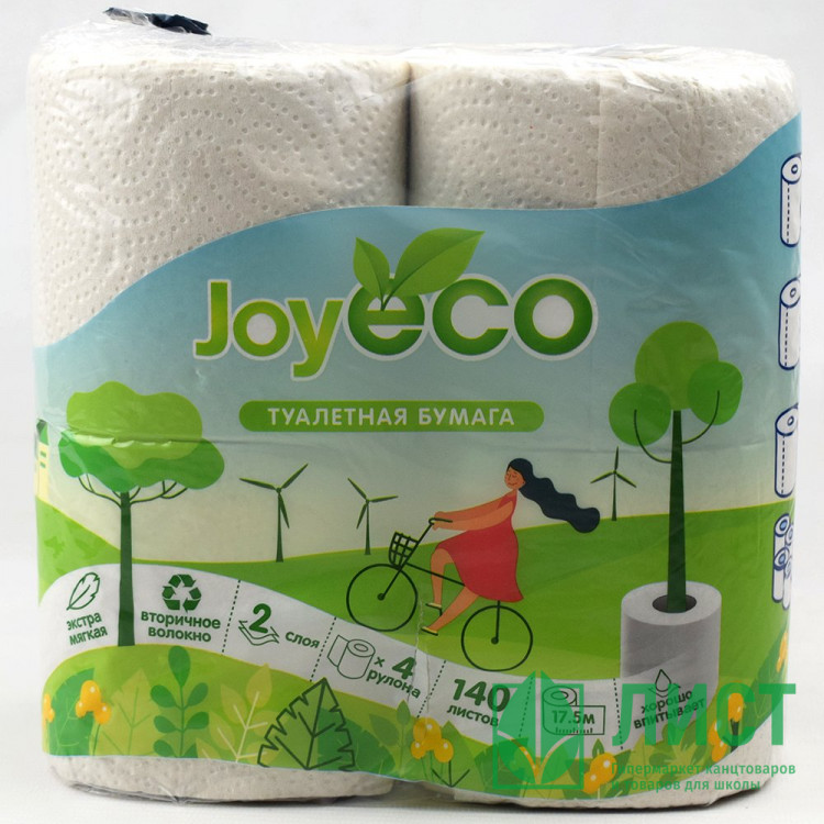Бумага туалетная 2-слоя втулка 4рулона в упаковке 17,5 метров Joy Eco белая (Ст.12)