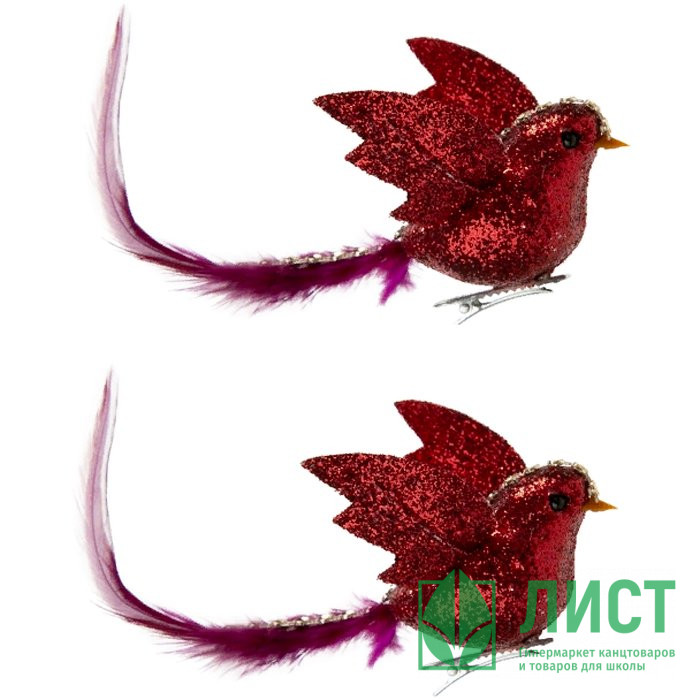 Украшение декоративное "Птички красные" 14см 2шт/набор на клипсе арт.87517